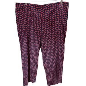 Talbots Ladybug Print Ankle Pants Womens 16 Navy Cotton Stretch Side Zip NEW